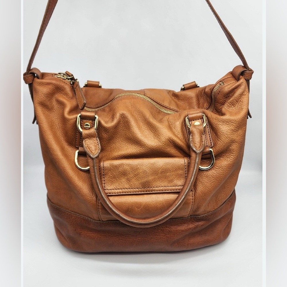 J. Crew 🧡 Marlow Cognac Brown Leather 🧡 Two Tone Hobo Bag Purse Tote
